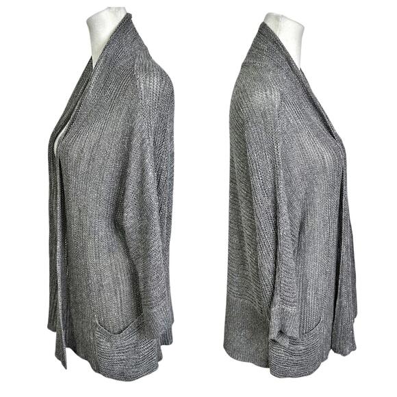 Eileen Fisher 3/4 Sleeve Silk Blend Open Cardigan Sweater Silver Women’s L - Picture 4 of 7